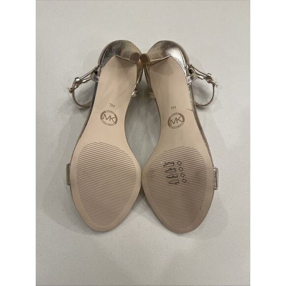 M. Michael Kors Simone Mid Sandals Heel SZ US 7 Ankle Strap Metalic Pale Gold - Picture 5 of 9